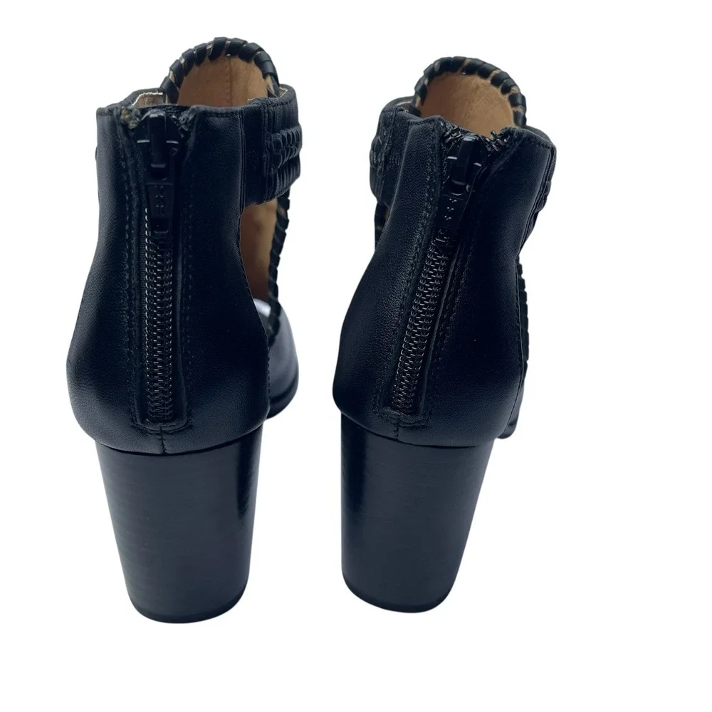 Jack‎ Rogers Block Heel Sandal Sz 7 Black Leather Ankle Strap Open Toe $158 Moto